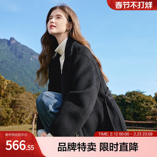 高级感极简风大衣气质优雅纯色中长款双面呢女式毛呢外套