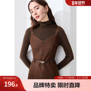 betu百图美拉德背带裙开叉下摆时髦百搭背带裙连衣裙