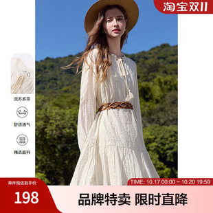 百图刺绣连衣裙流苏绑带宽松娃娃版型连衣裙