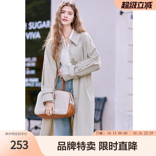 百图抗皱垂顺风衣外套知识分子小个子风衣外套女
