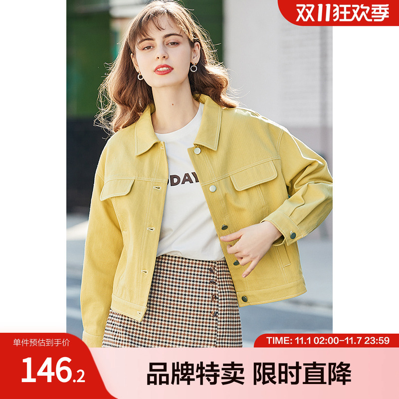 百图女装糖果色牛仔外套潮韩版宽松休闲夹克春季新款短外套