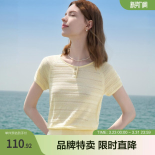 简约镂空针织衫 款 温柔风气质减龄上衣 夏季 betu百图圆领纱线短袖