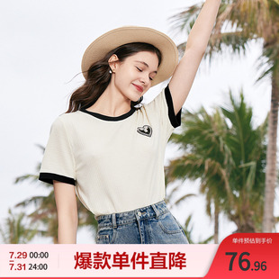 T恤夏季 betu百图撞色圆领短袖 重工爱心绣花针织套头上衣女