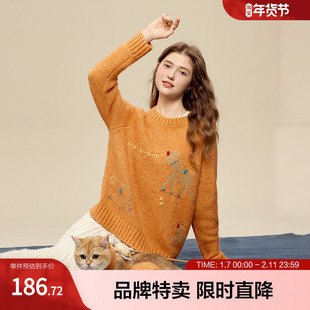 betu百图减龄萌趣图案毛衣秋冬女装保暖针织长袖通勤约会上衣