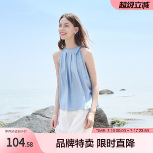 betu百图法式优雅无袖立领蝴蝶结衬衫女装夏季绑带设计感上衣