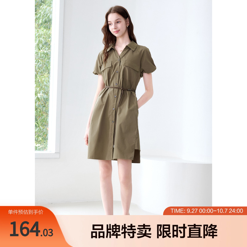 betu百图翻领休闲风连衣裙显瘦泡泡袖女生夏季穿搭气质收腰