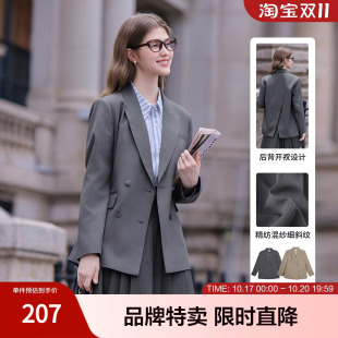 betu百图翻领长袖职业小西装通勤外套女立体剪裁后背开衩设计