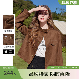 2025百图休闲工装夹克外套小立领麂皮绒短款外套女