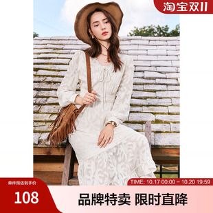 betu百图立体提花连衣裙新款蕾丝拼接收腰显瘦小白裙仙女裙