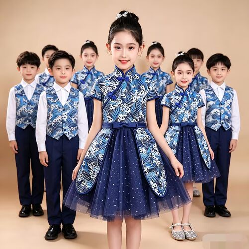 儿童合唱演出服小学生朗