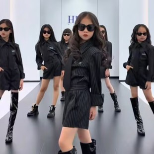 儿童模特走秀训练服班服校服2025春秋新款长袖衬衫套装女童形体服