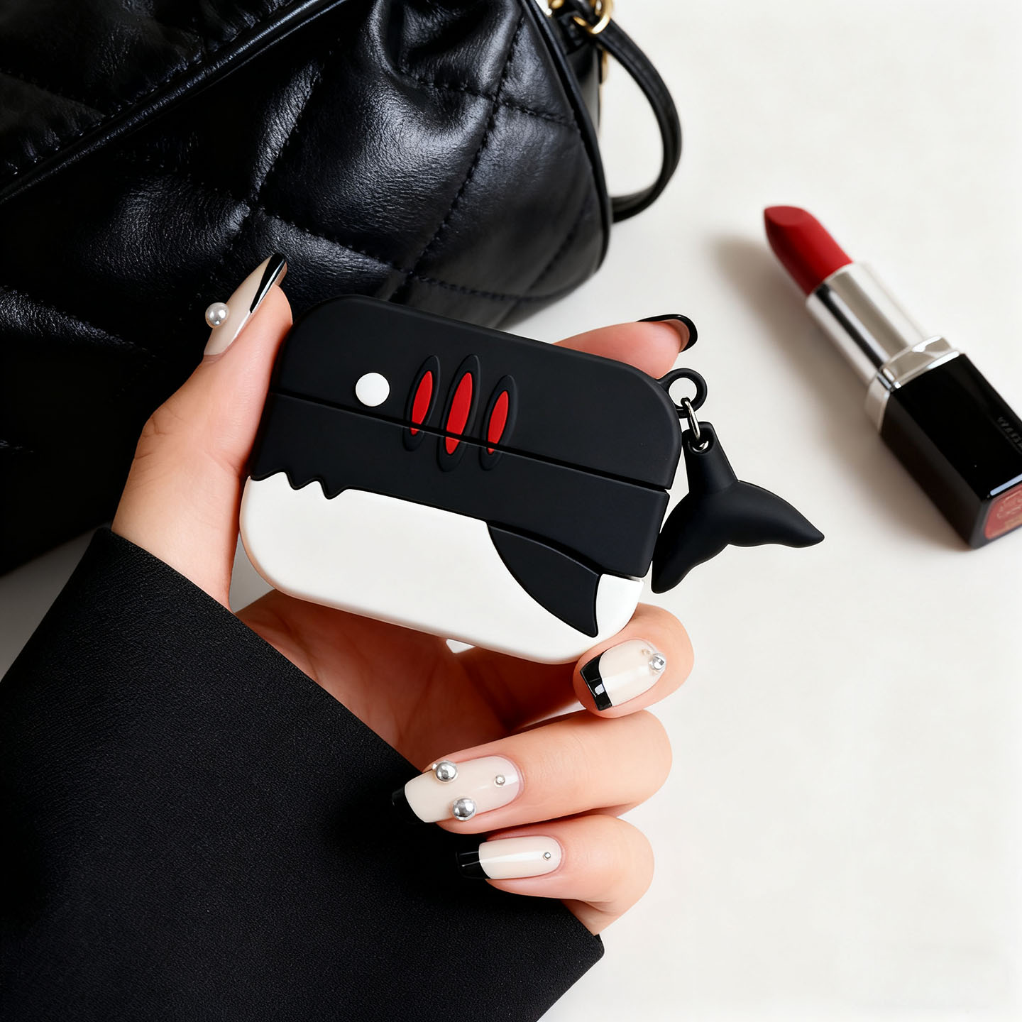 创意黑白鲨鱼适用于华为耳机freeclip2保护壳freebudspro4套freebuds6i无线蓝牙耳机套5i盒4e硅胶pro3软se2壳