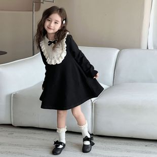 女童法式连衣裙秋冬款学院风儿童中长款毛衣裙小女孩气质针织裙子