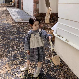 韩系童装女童洋气连衣裙2025新款春装儿童吊带裙套装宝宝格子裙子