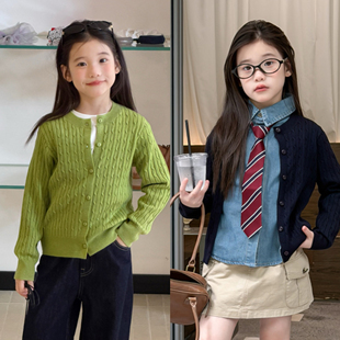 女童针织外套秋装韩版儿童绞花毛线衣幼儿园小学生百搭保暖针织衫