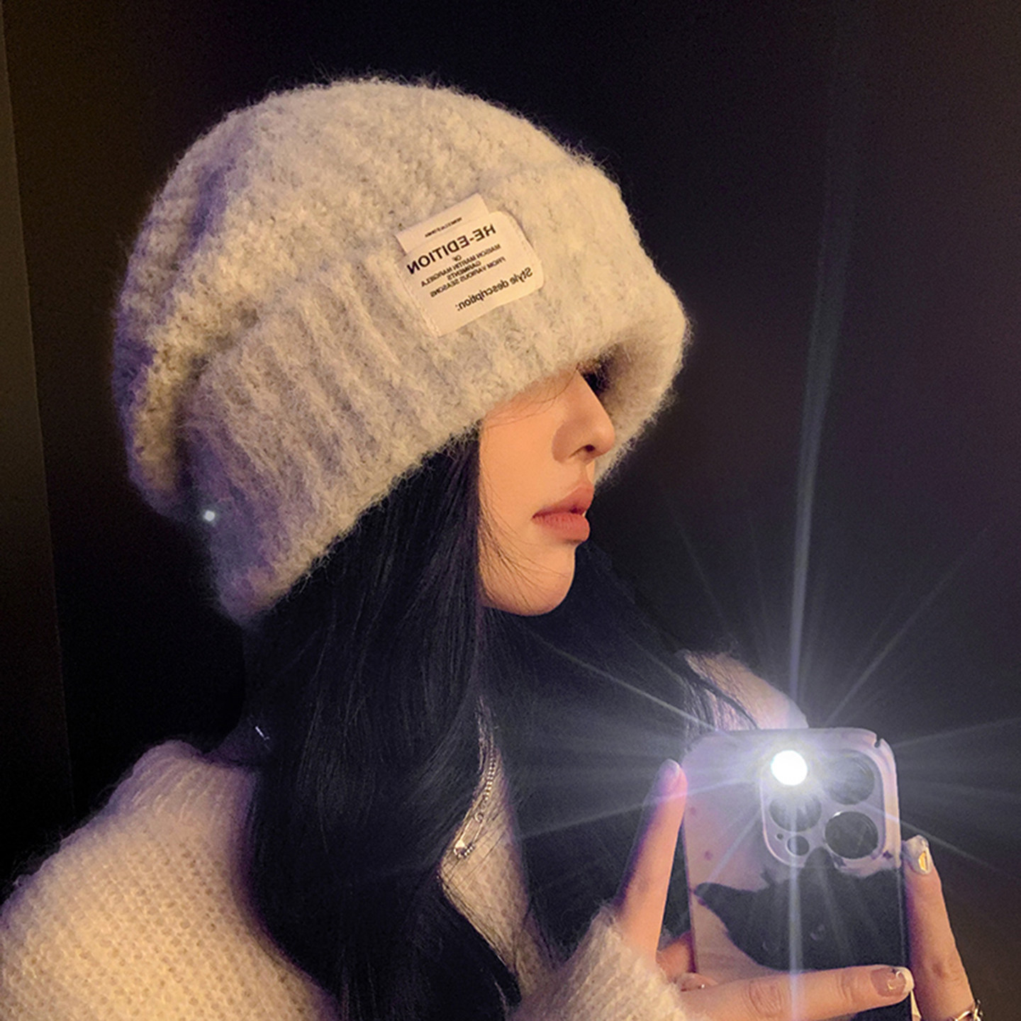 帽子女2025新款冬季保暖毛线帽大头围显脸小宽松护耳针织帽韩版潮