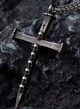 欧美复古骷髅十字架钉子项链