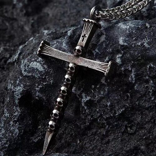 欧美复古骷髅十字架钉子项链