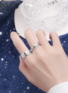 S925纯银男女情侣戒指心经潮流个性开活口饰品戒复古泰银六字