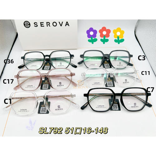 SEROVA施洛华眼镜框眼镜架眼镜框多边形框SL792 可定制近视镜片