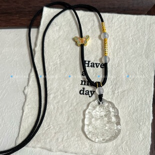 天然白水晶九尾狐吊坠狐狸许愿狐水晶项链狐牌锁骨链桃花礼物女生