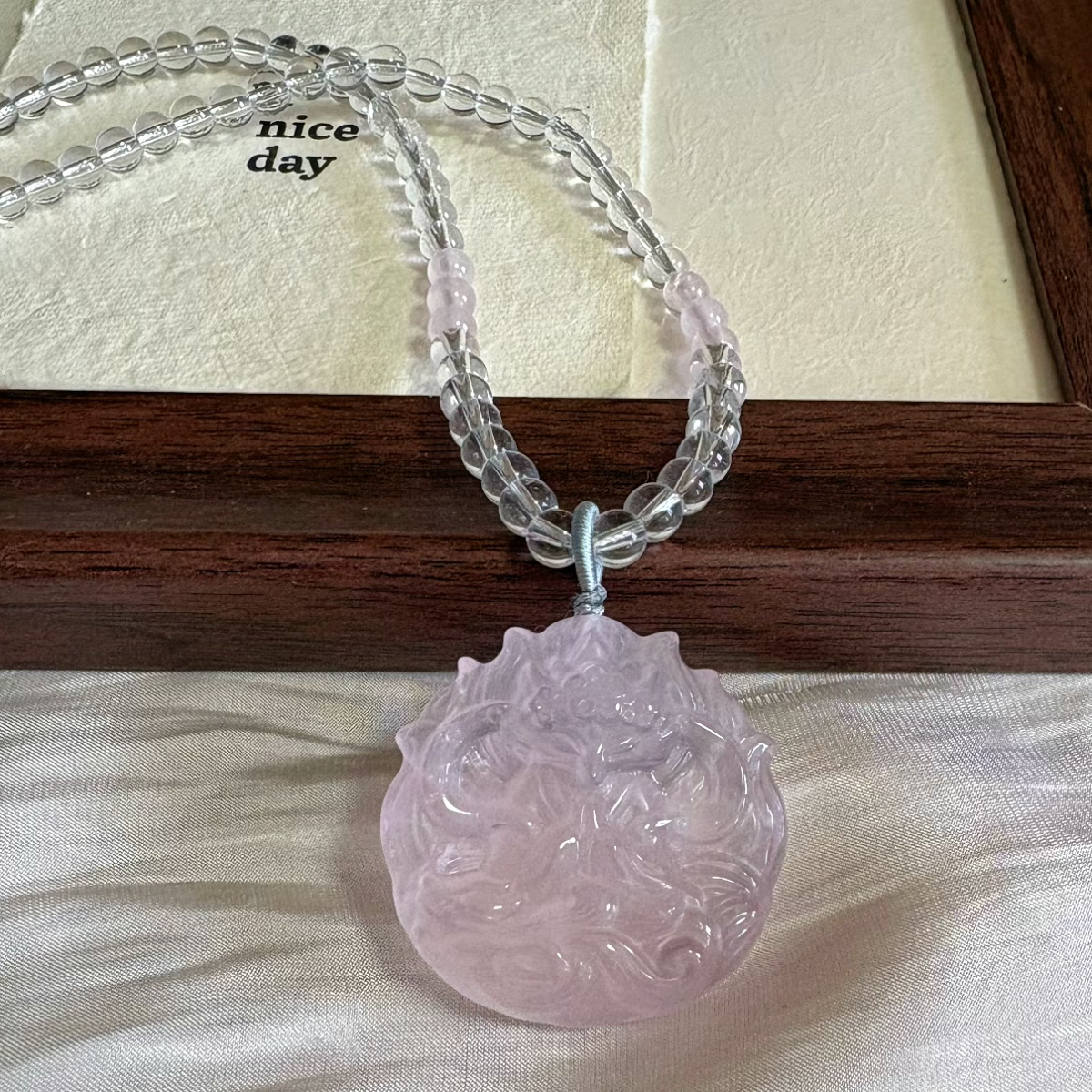 天然粉晶飘带狐吊坠九尾狐粉水晶项链狐牌狐狸万能毛衣链桃花礼物