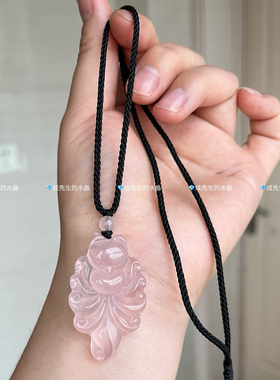 天然粉水晶狐狸吊坠九尾狐粉晶项链狐牌简约锁骨链女中式礼物桃花