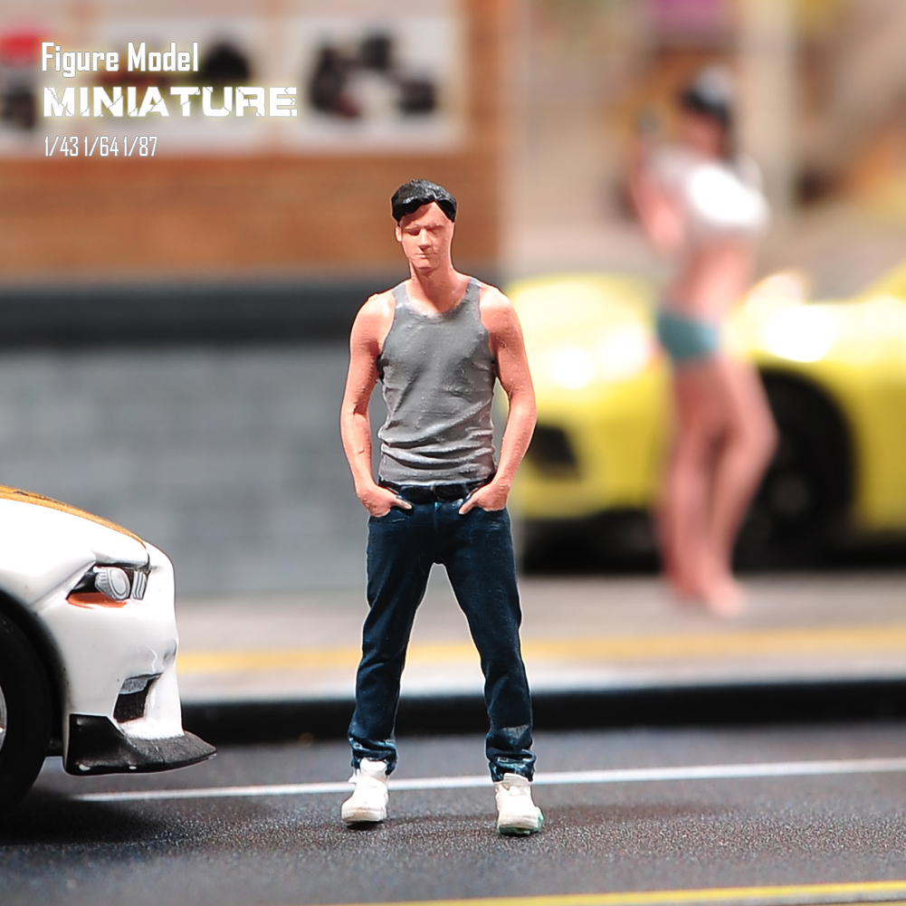 现货ANT 1/64 街景背心手插兜男帅哥 微缩模型沙盘手办树脂小人偶