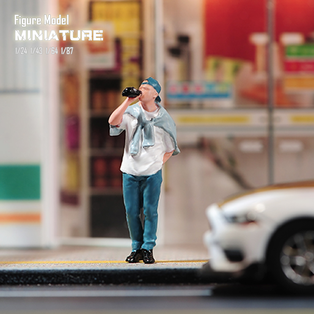 现货1/87 1/64 1/43 1/24路边喝酒的男青年 涂装微缩模型手办场景