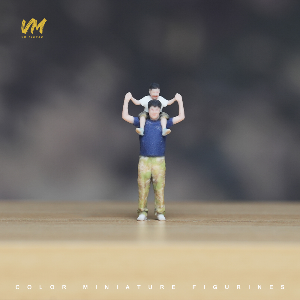 现货 1/64 父亲与儿子 微缩场景模型搭配3D彩色打印摆件人偶