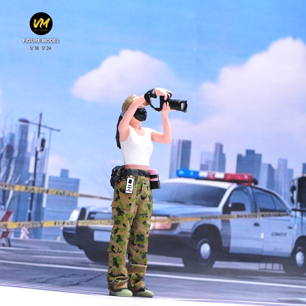 现货 1/24/18 美女摄影师 精涂五官微缩场景微拍摄影车模型小人偶