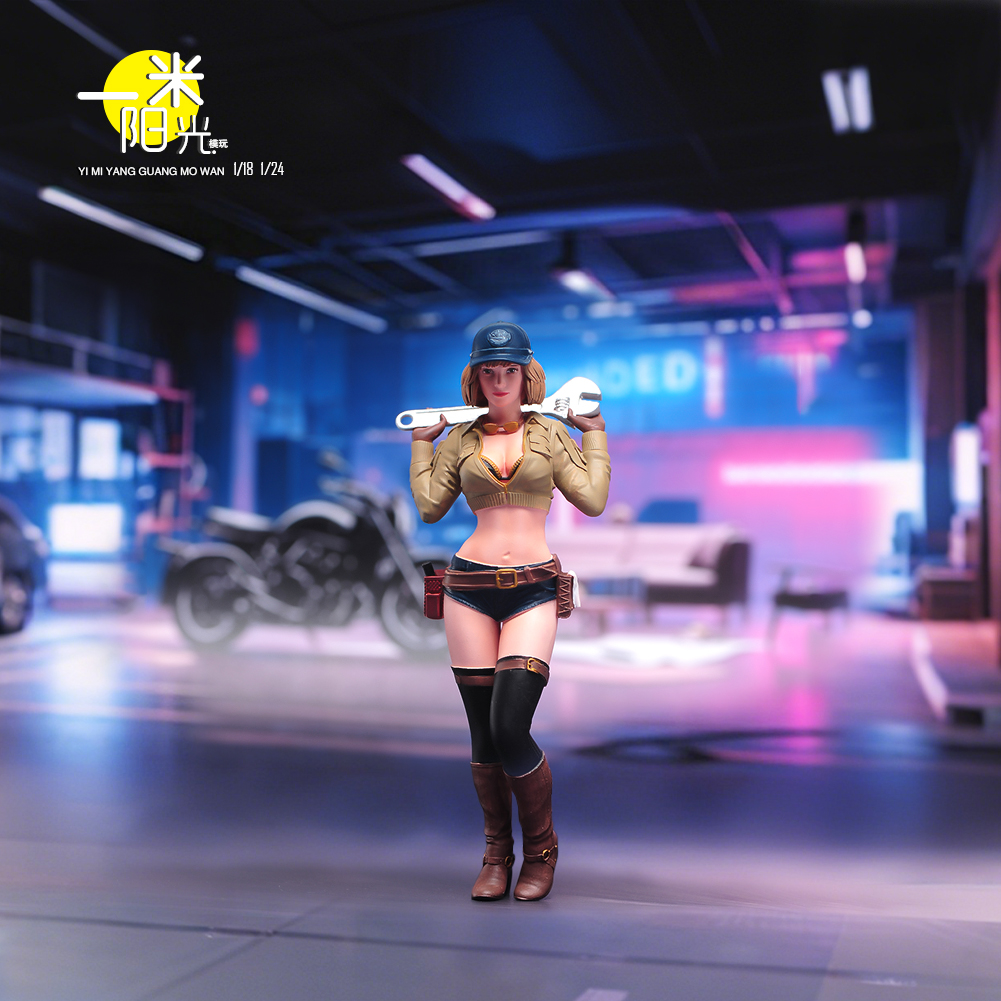 现货 1/24/18 赛车美女修理工 涂装加五官 微缩模型手办场景人偶