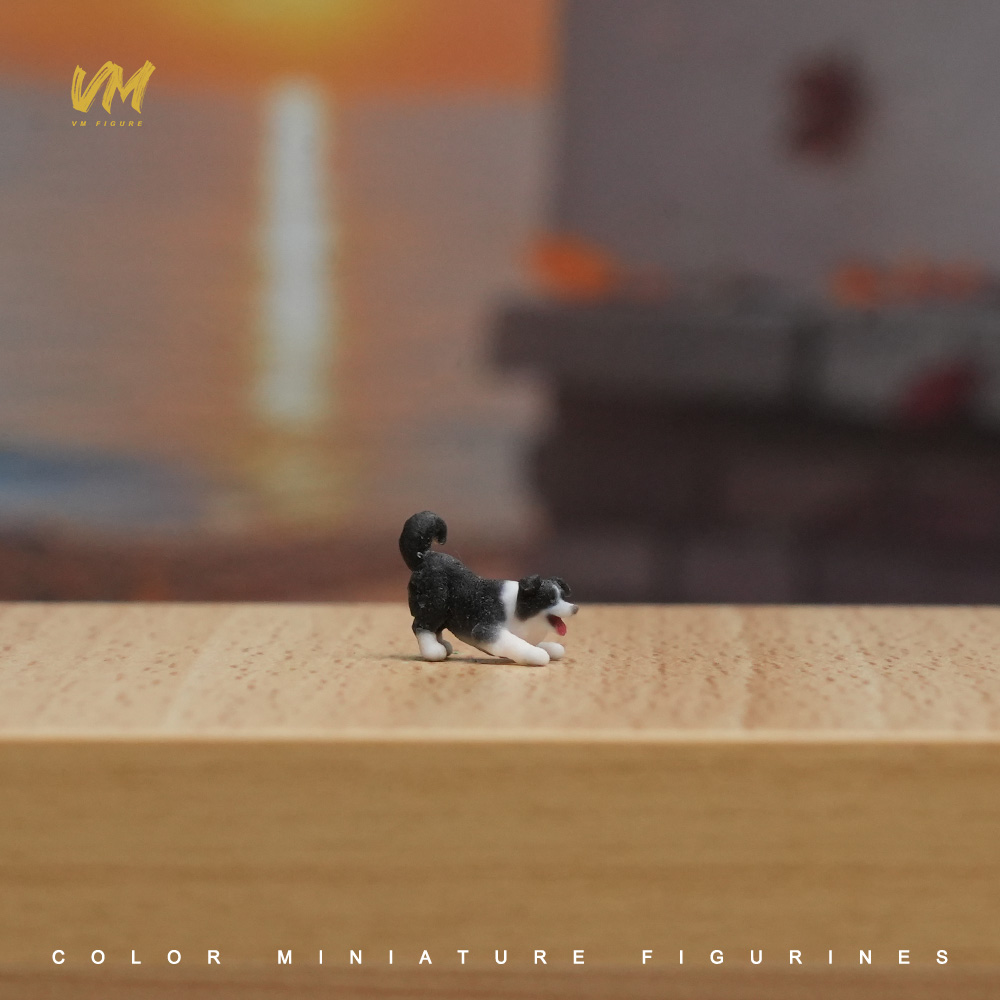 现货 1/64 边牧玩耍 微缩场景模型搭配3D彩色打印摆件人偶