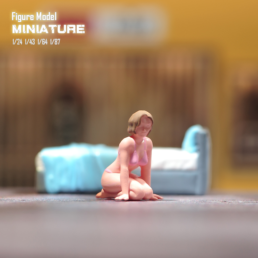 现货1/87 /64 /43/24  夏日少女跪座  涂装微缩模型手办场景人偶
