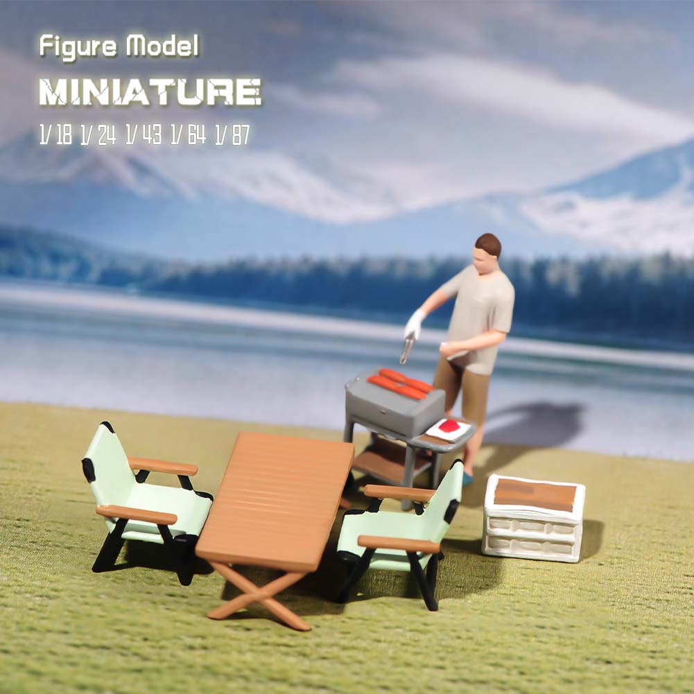 现货 1/87 /64 /43/24 /18 露营系列烧烤男 涂装微缩模型场景人偶