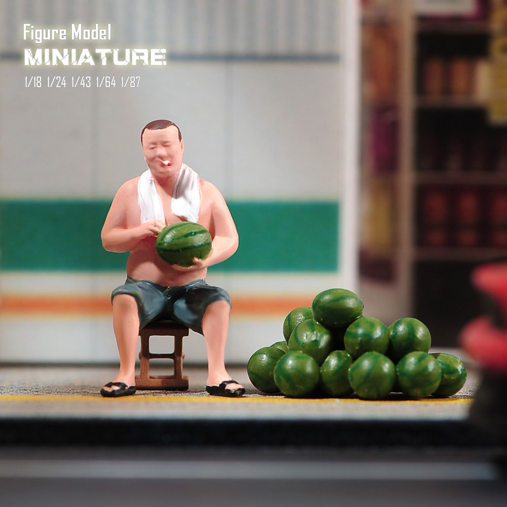 现货1/87 1/64 1/43 1/24 路边摊卖瓜大汉 涂装微缩模型人偶·