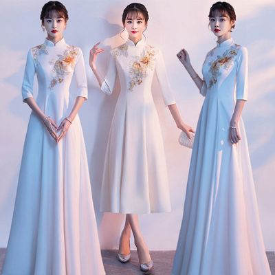 新款大摆礼仪中国风年会合唱演出礼服女中式旗袍伴娘服迎宾颁奖服