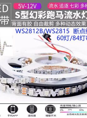 S型幻彩全彩流水跑马造型灯带12V