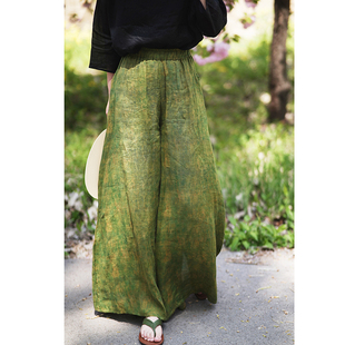 休闲裙裤 有间原创春夏文艺复古做旧亚麻阔腿裤 女高腰显瘦垂感长裤