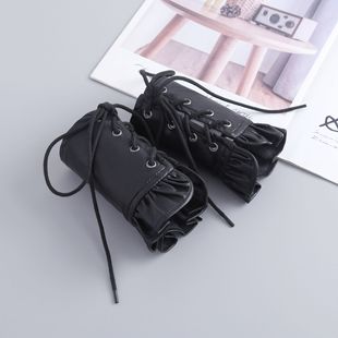 暗黑lolita酷少女皮质手袖 子绑带哥特pu皮手套手腕套配饰cos 假袖