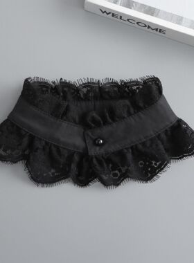 轻温柔黑色蕾丝小单领假领子秋冬叠穿荷叶花边立领脖颈配饰假衣领
