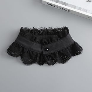 轻温柔黑色蕾丝小单领假领子秋冬叠穿荷叶花边立领脖颈配饰假衣领