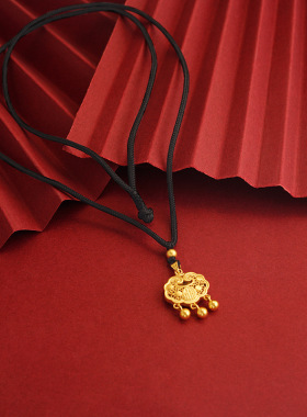 越南沙金福气如意锁项链镂空福袋福字饰品女可调节项链吊坠毛衣链