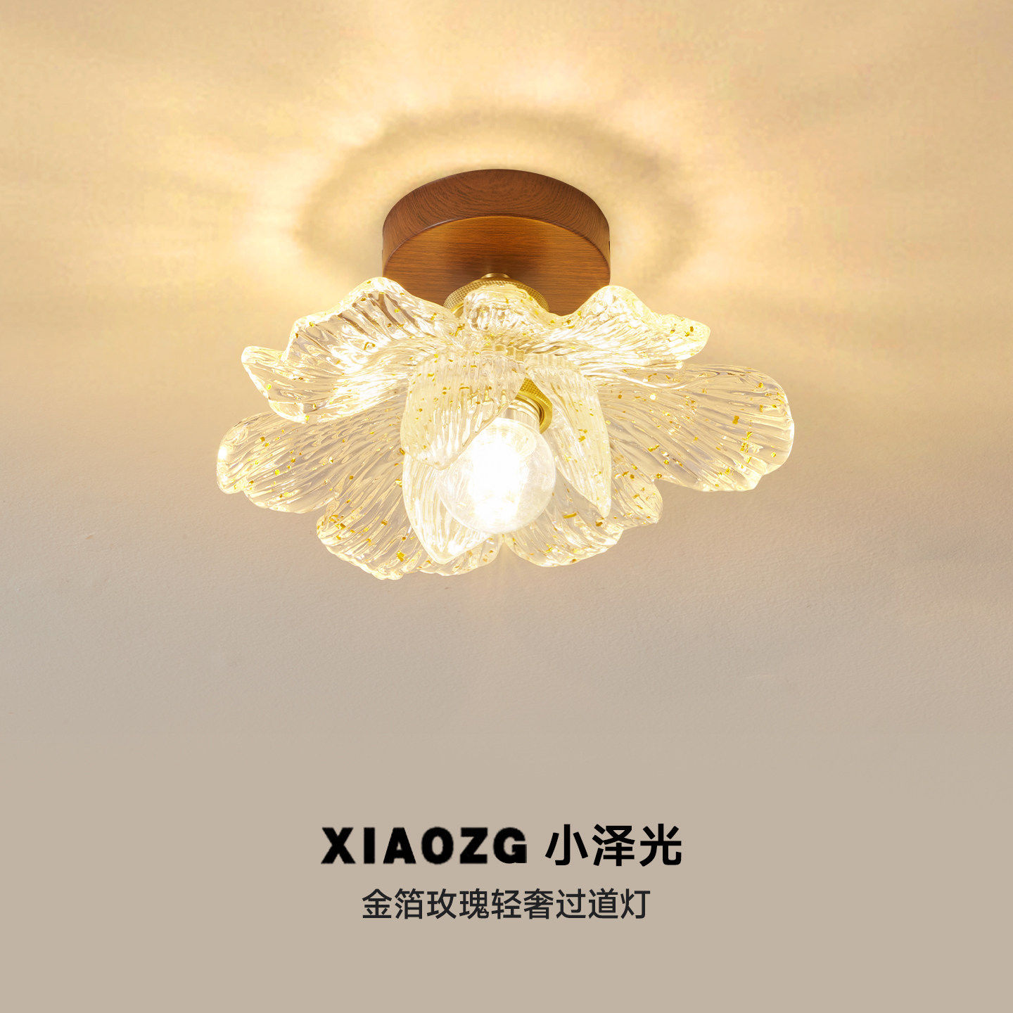 法式复古金箔花瓣木纹走道灯衣帽间入户走廊阳台灯玄关吸顶灯具