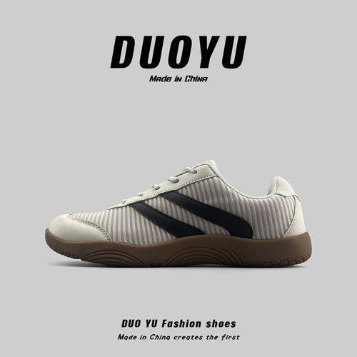 不挤脚拼色德训鞋复古条纹运动鞋