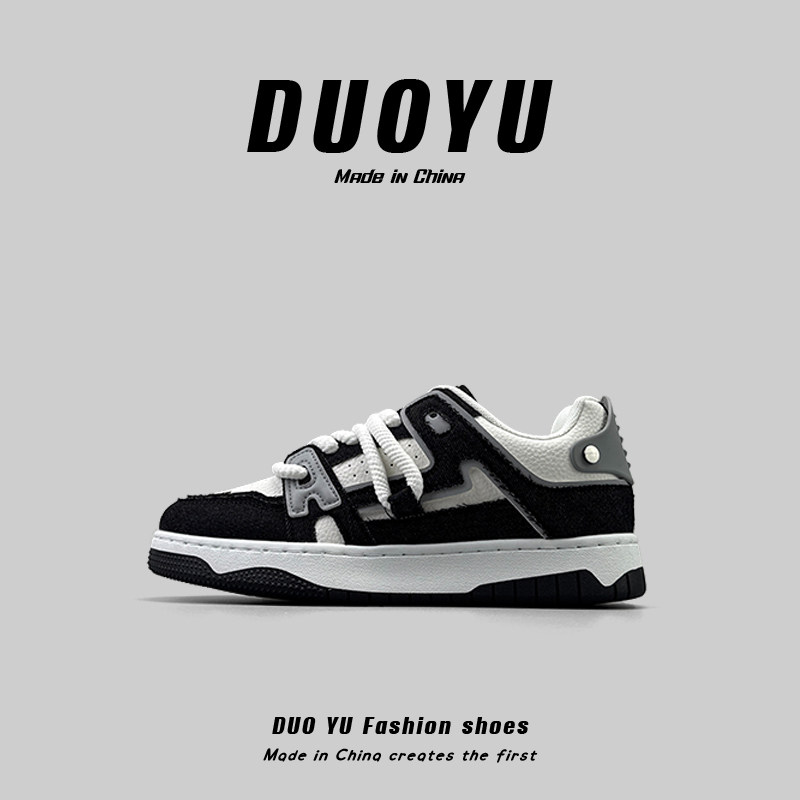 外贸男鞋熊猫拼色滑板鞋小众潮流低帮面包鞋学生厚底休闲运动板鞋