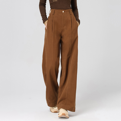 美拉德咖色阔腿牛仔休闲裤新款