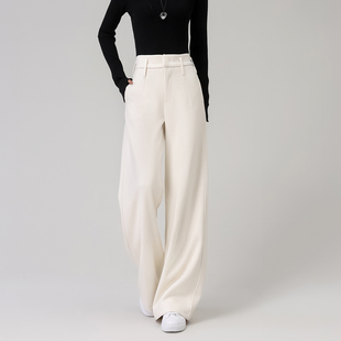 冬季 极简风糯米裤 加绒 女白色羊毛直筒垂感休闲裤 老钱风高腰阔腿裤