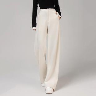 加厚软糯羊毛阔腿裤 白色西装 直筒休闲裤 女秋冬高腰垂感香蕉裤 裤