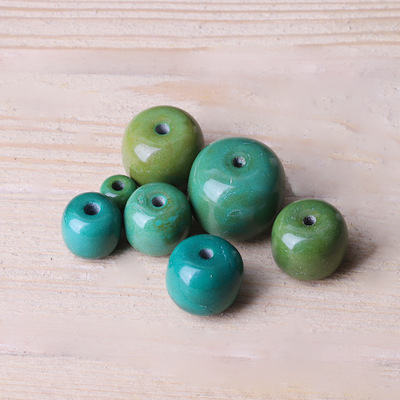 高瓷地狱绿松石老型桶珠鼓珠